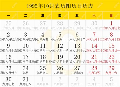 1995年天干地支|1995年日历带农历表，1995猪年阴阳历对照表，1995年每日天干。